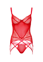 Corsetto con perizoma e reggicalze Lace and Mesh Cami Set